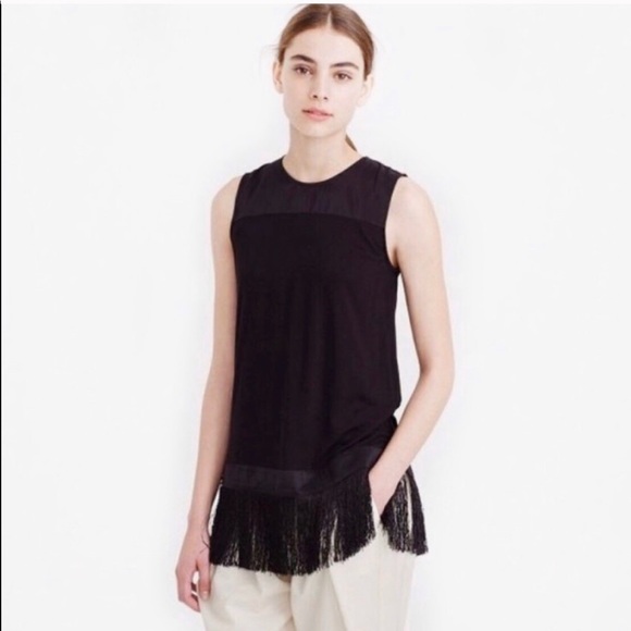 J Crew sleeveless black top with fringe - Picture 1 of 5
